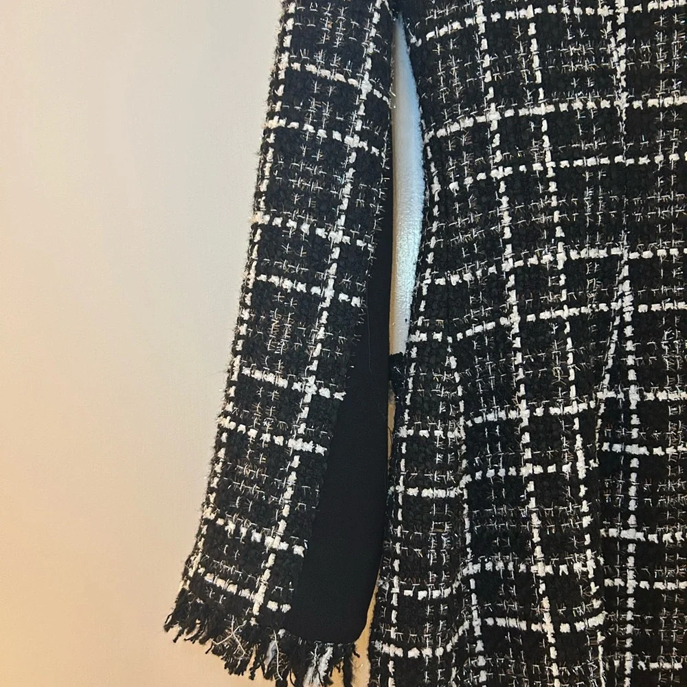 VISHAL Size Small Black and White Tweed Coat with Gold Buttons, Calf length - Picture 11 of 13
